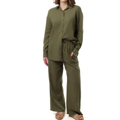 Camicia Verde da Donna in Misto Lino a Manica Lunga Swish Jeans