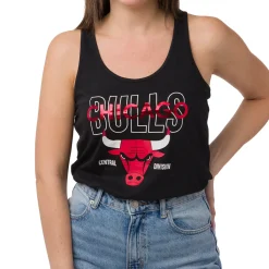 Canotta sportiva nera da Donna in Cotone con stampa Chicago Bulls NBA