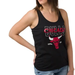 Canotta sportiva nera da Donna in Cotone con stampa Chicago Bulls NBA