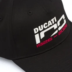 Cappellino Ducati 100 nero con visiera e dettaglio logo