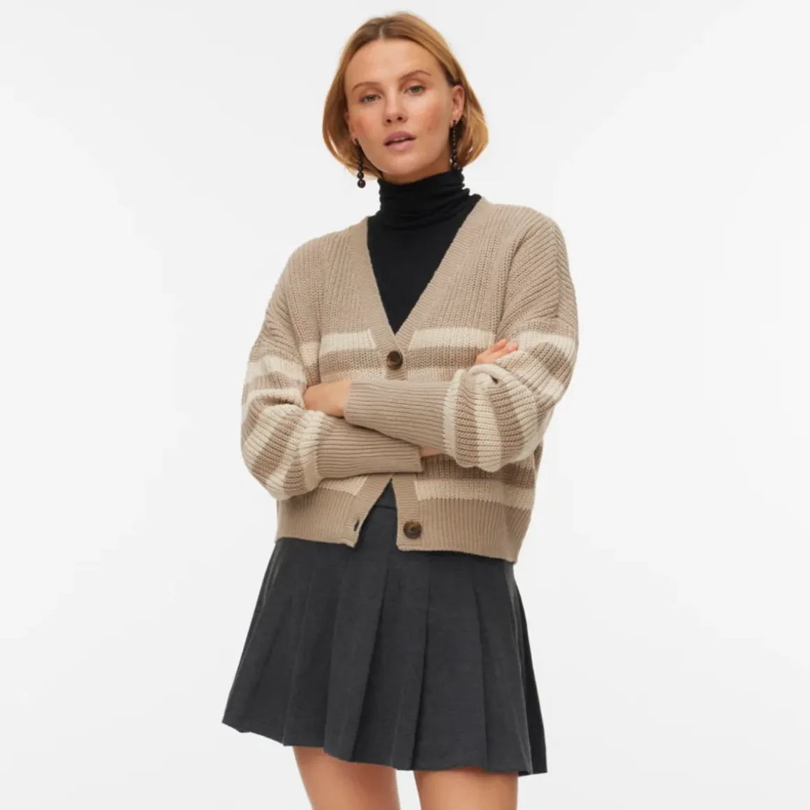 Cardigan da Donna beigee bianco a righe con scollo a V Vero Moda