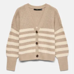 Cardigan da Donna beigee bianco a righe con scollo a V Vero Moda