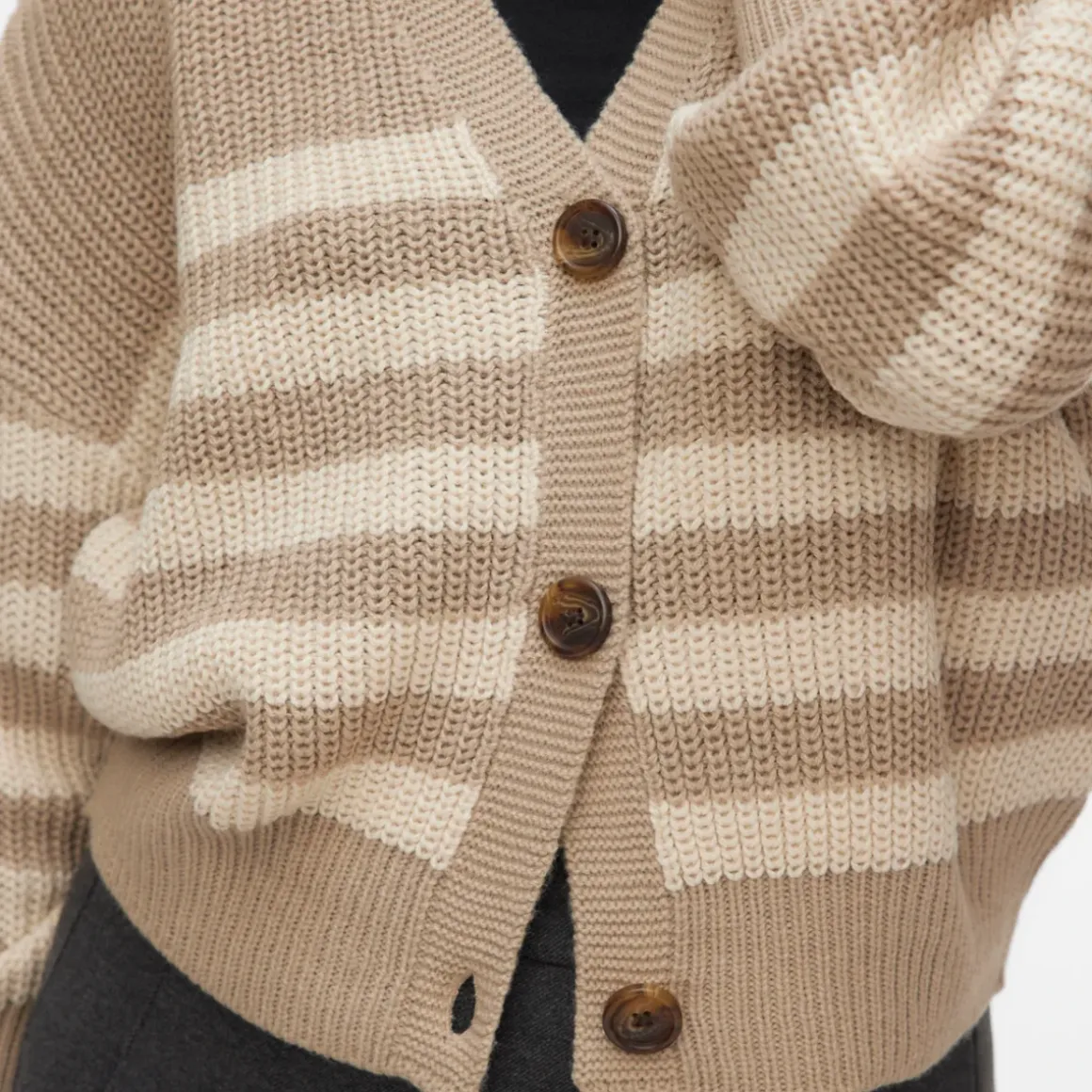 Cardigan da Donna beigee bianco a righe con scollo a V Vero Moda