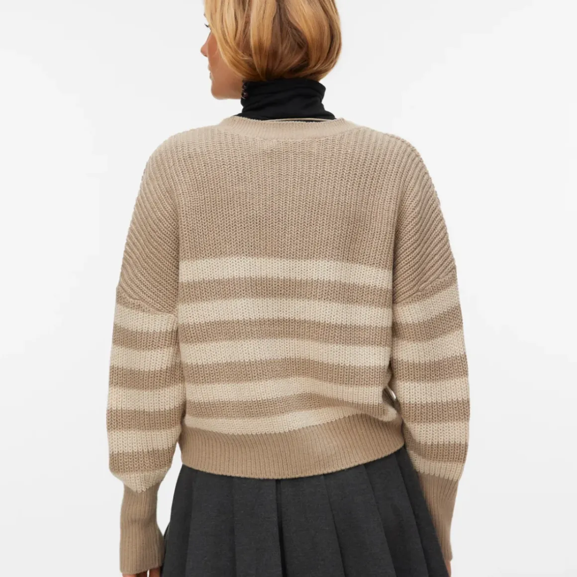 Cardigan da Donna beigee bianco a righe con scollo a V Vero Moda