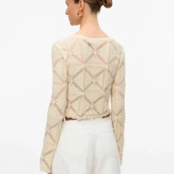 Cardigan estivo Beige Donna con lacci effetto crochet Vero Moda
