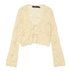 Cardigan estivo Beige Donna con lacci effetto crochet Vero Moda