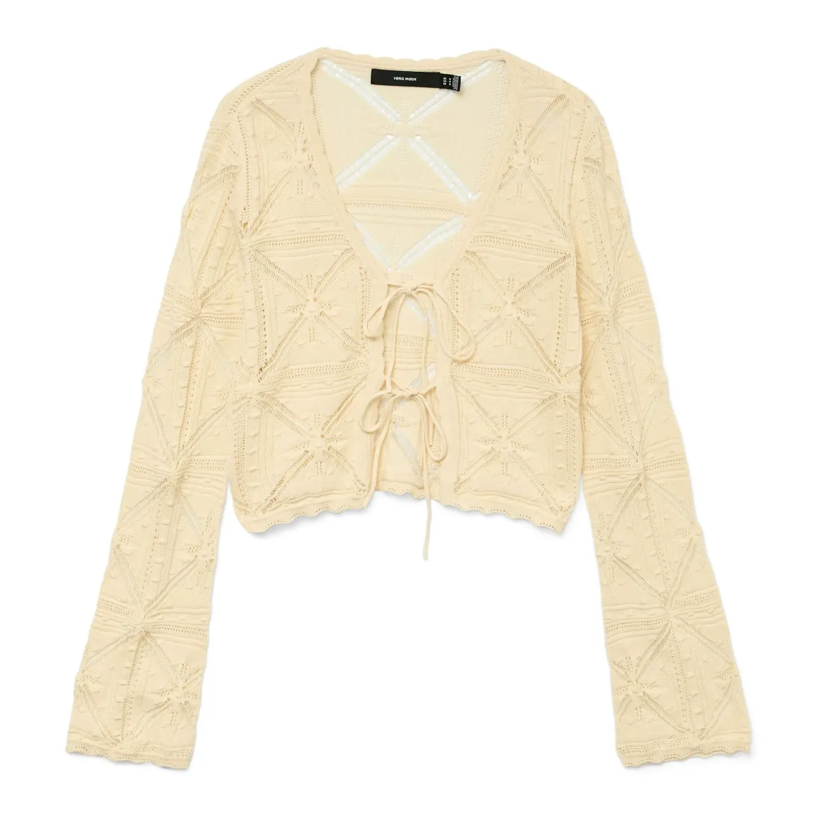 Cardigan estivo Beige Donna con lacci effetto crochet Vero Moda