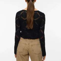 Cardigan estivo nero Donna con lacci effetto crochet Vero Moda
