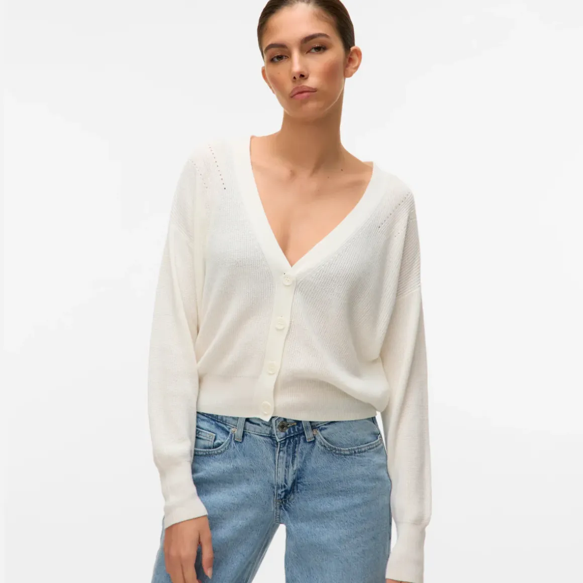 Cardigan leggero bianco da Donna con scollo a V Vero Moda