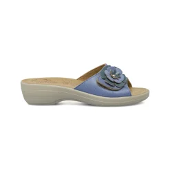 Ciabatte a fascia Azzurre da Donna in pelle con fiore Fly Flot