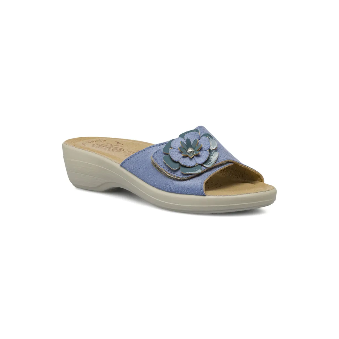 Ciabatte a fascia Azzurre da Donna in pelle con fiore Fly Flot