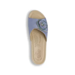 Ciabatte a fascia Azzurre da Donna in pelle con fiore Fly Flot