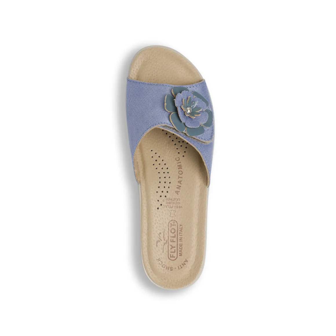 Ciabatte a fascia Azzurre da Donna in pelle con fiore Fly Flot