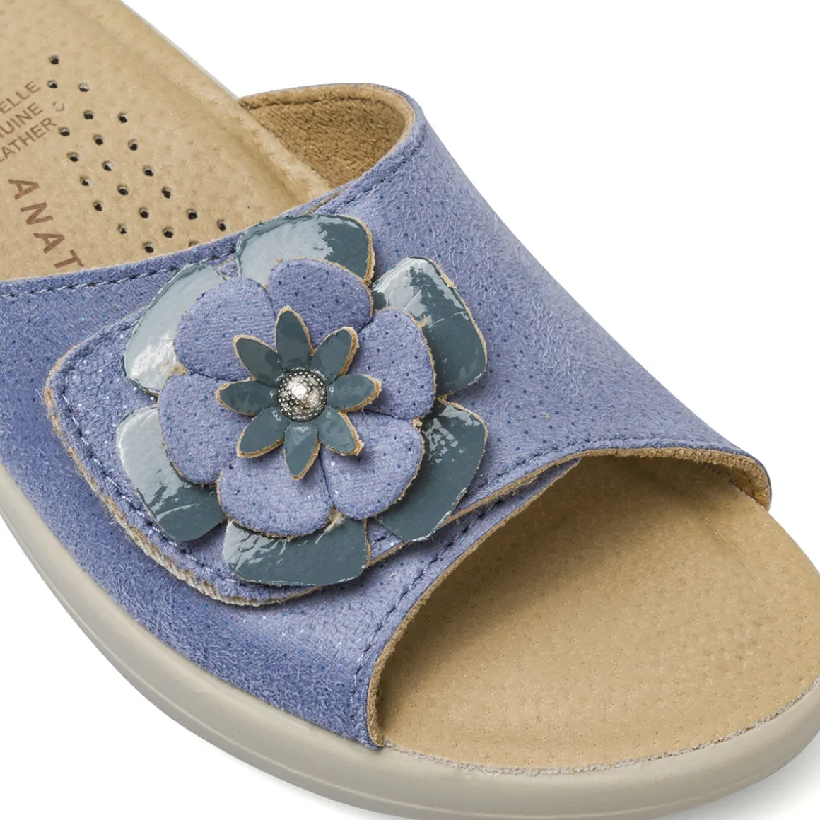 Ciabatte a fascia Azzurre da Donna in pelle con fiore Fly Flot