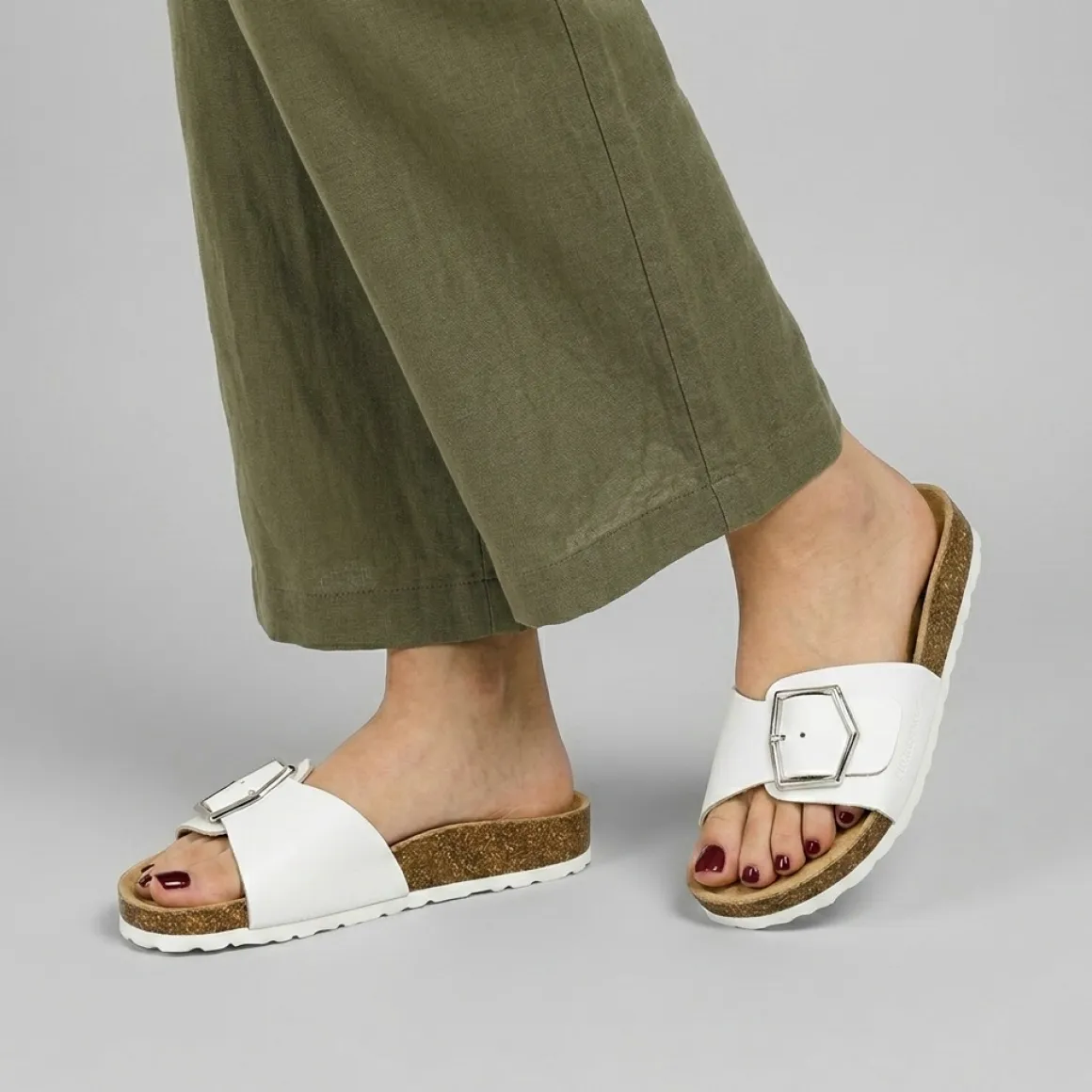 Ciabatte a fascia bianche da Donna con soletta in pelle Lumberjack
