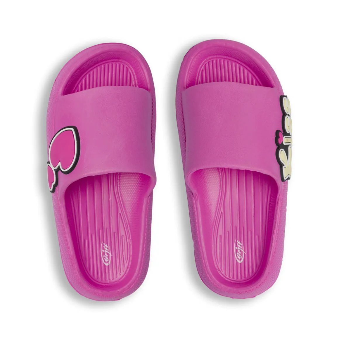Ciabatte a fascia fucsia da Donna con cuori e scritta Kiss Griff