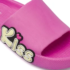 Ciabatte a fascia fucsia da Donna con cuori e scritta Kiss Griff