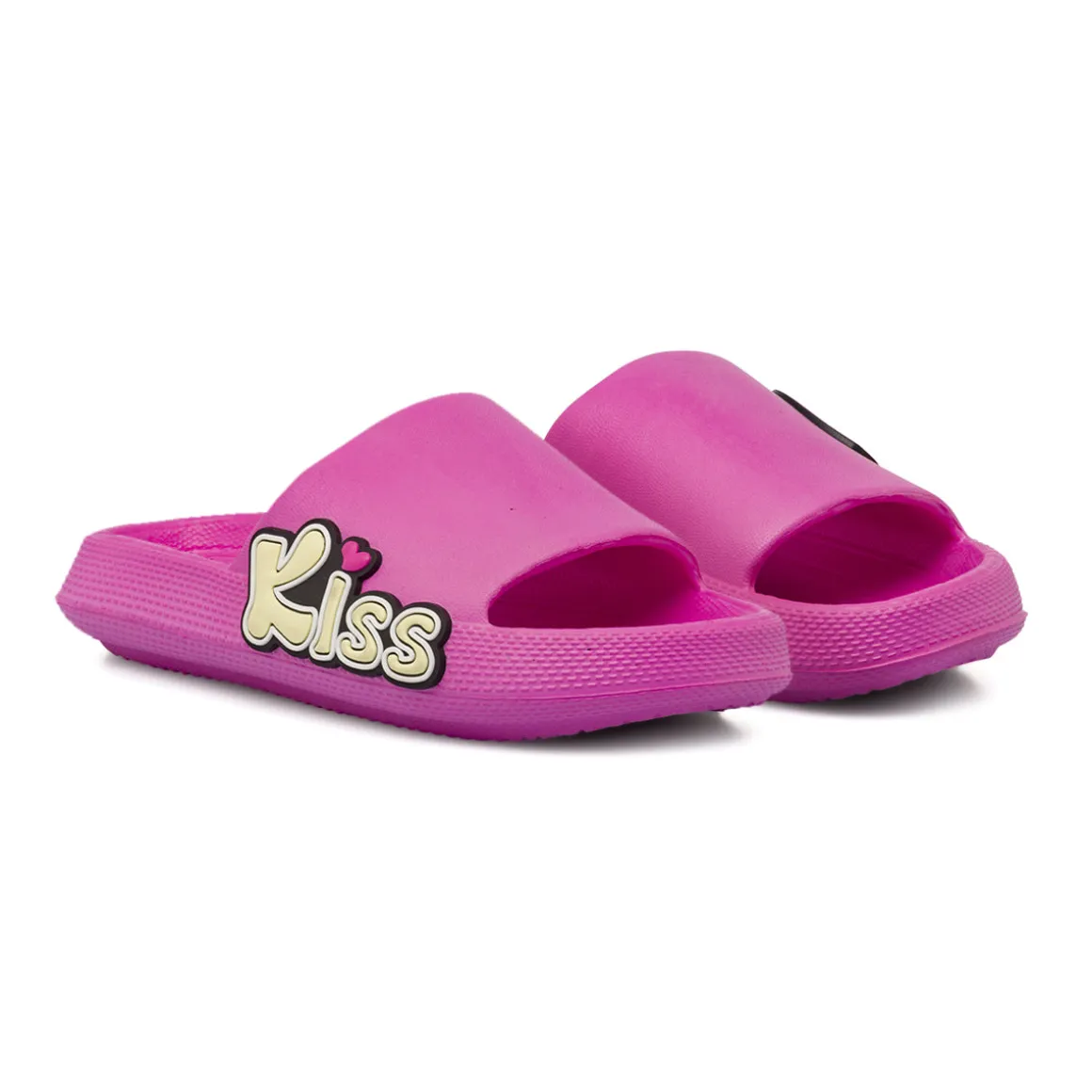Ciabatte a fascia fucsia da Donna con cuori e scritta Kiss Griff