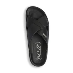 Ciabatte a fascia incrociata Uomo nere con soletta in pelle Fly Flot