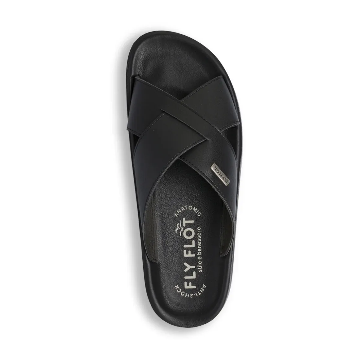 Ciabatte a fascia incrociata Uomo nere con soletta in pelle Fly Flot