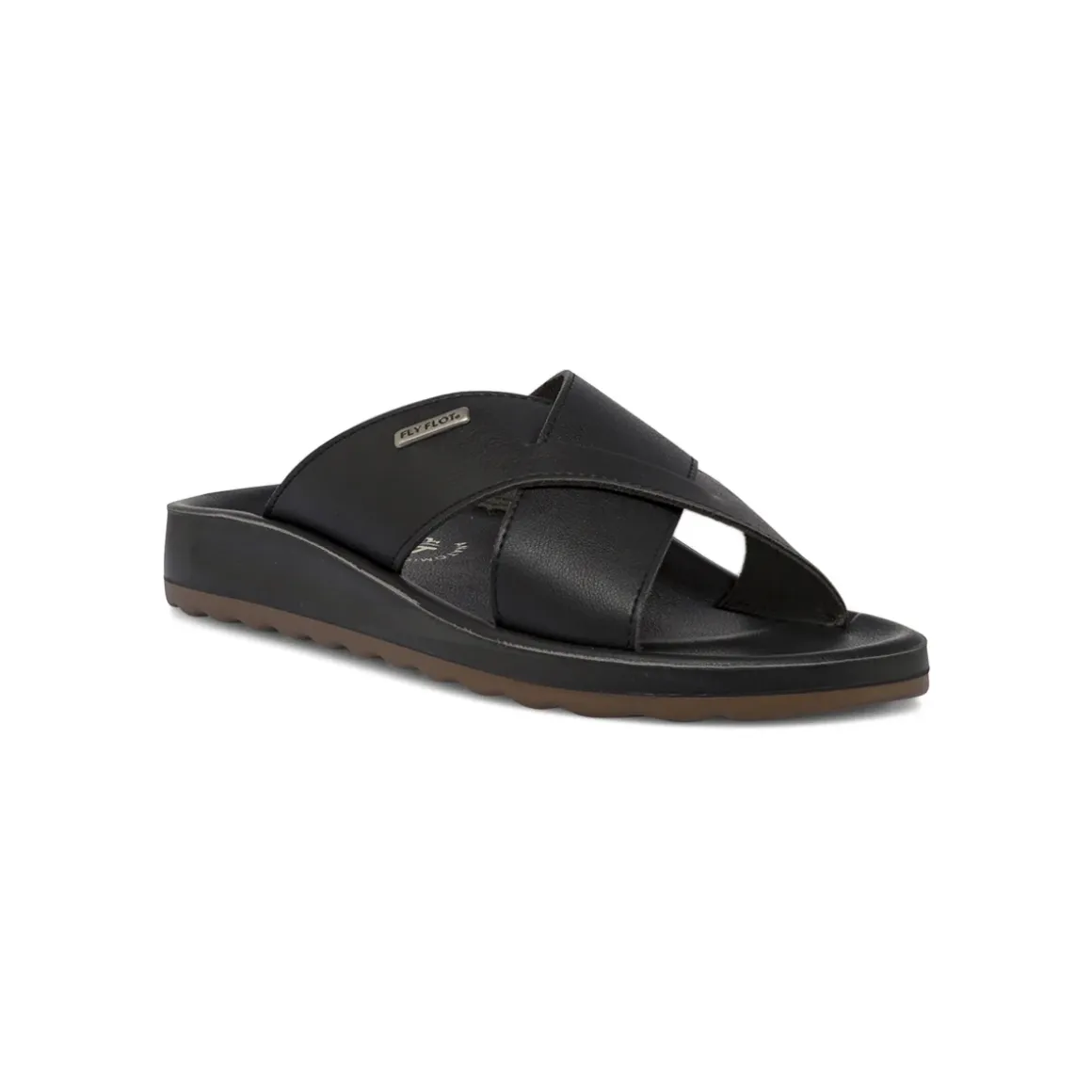 Ciabatte a fascia incrociata Uomo nere con soletta in pelle Fly Flot