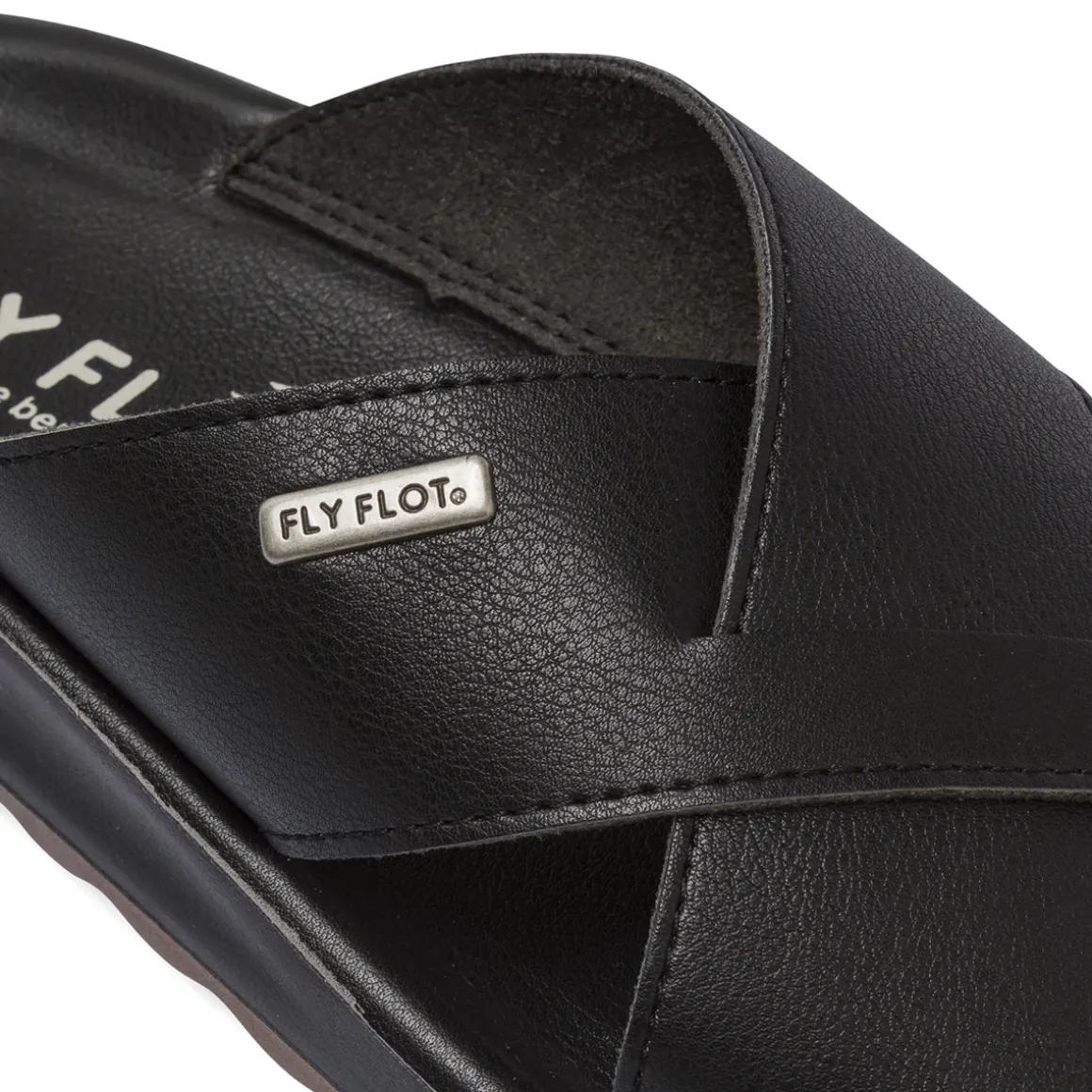 Ciabatte a fascia incrociata Uomo nere con soletta in pelle Fly Flot