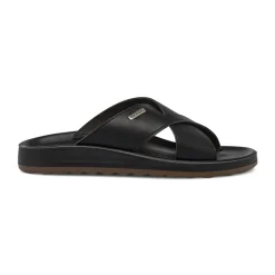 Ciabatte a fascia incrociata Uomo nere con soletta in pelle Fly Flot