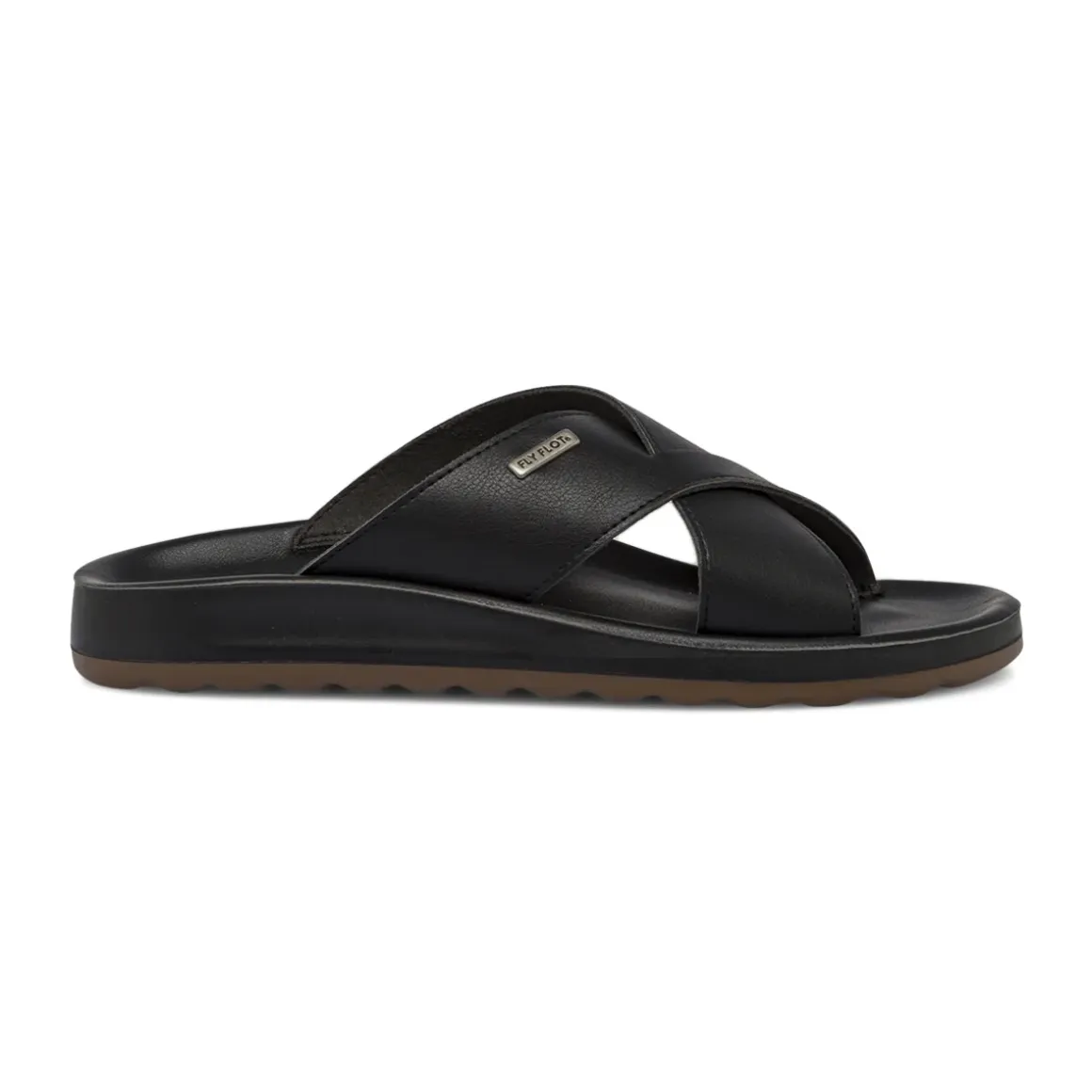 Ciabatte a fascia incrociata Uomo nere con soletta in pelle Fly Flot