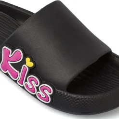 Ciabatte a fascia nere da Donna con scritta Kiss rosa Griff