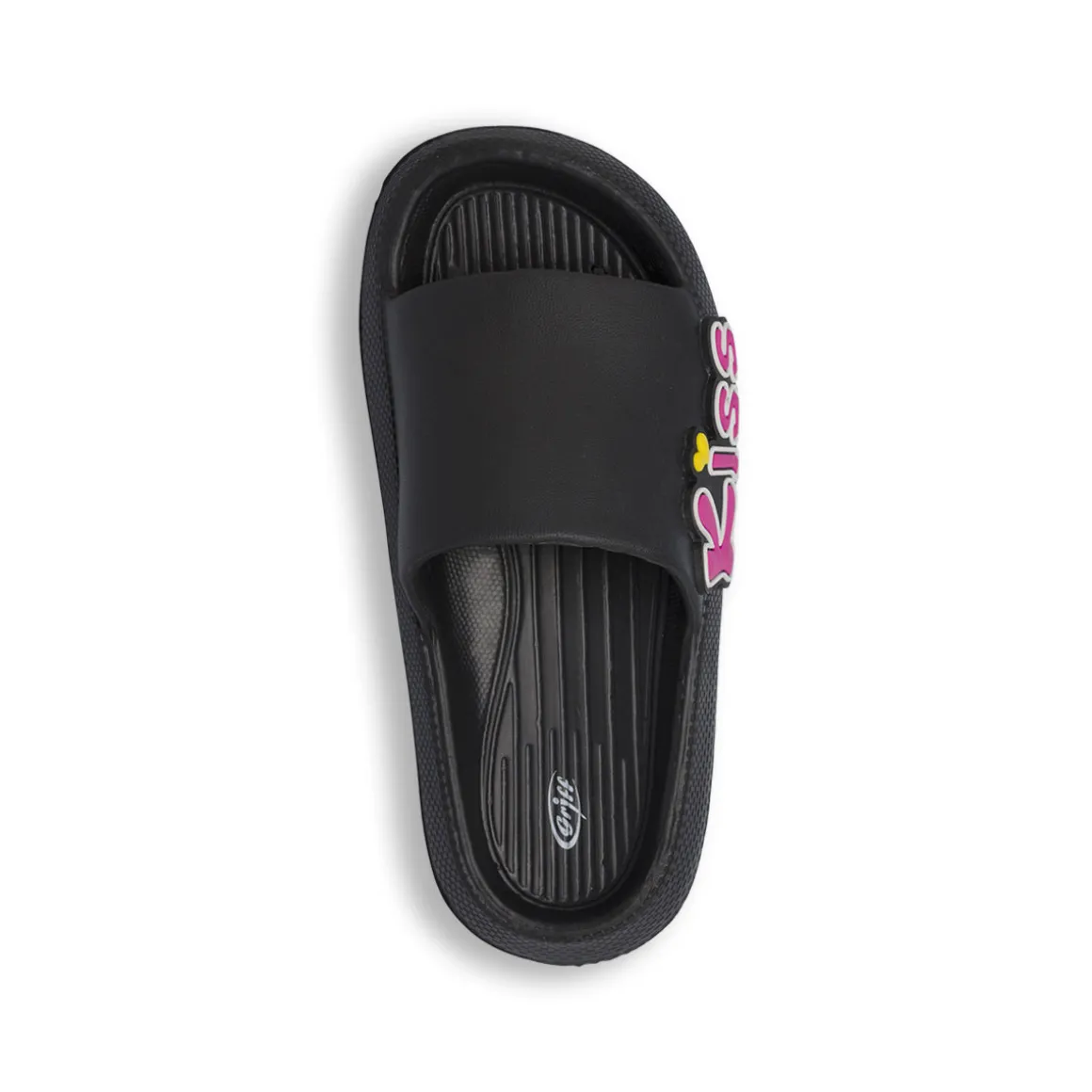 Ciabatte a fascia nere da Donna con scritta Kiss rosa Griff