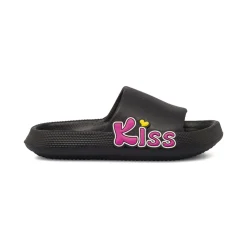 Ciabatte a fascia nere da Donna con scritta Kiss rosa Griff