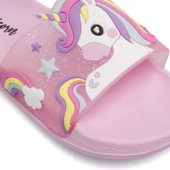 Ciabatte a fascia rosa da Bambina con patch Unicorno