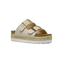 Ciabatte beige da Donna con fibbie e suola alta Lora Ferres