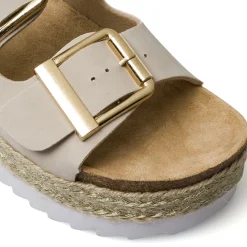 Ciabatte beige da Donna con fibbie e suola alta Lora Ferres