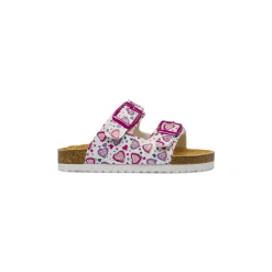 Ciabatte bianche Bambina con cuori e fibbie fucsia Le scarpe di Alice