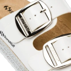 Ciabatte bianche con doppia fibbia regolabile e suola ricamata da Donna Superga