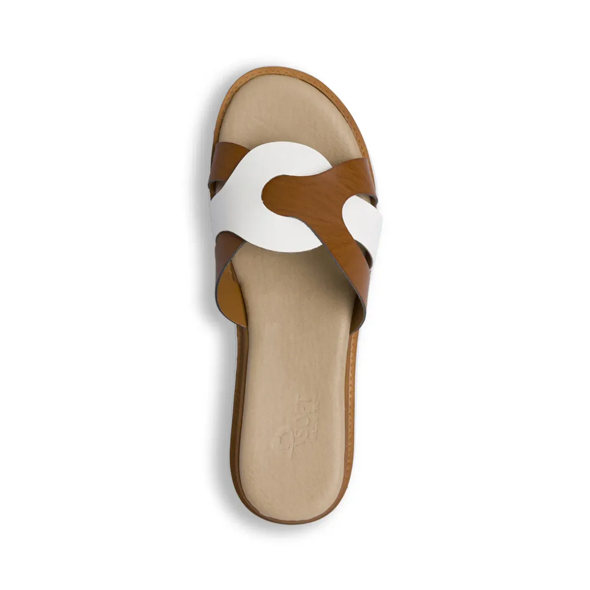 Ciabatte comfort con zeppa da Donna bicolore bianco e marrone P Soft