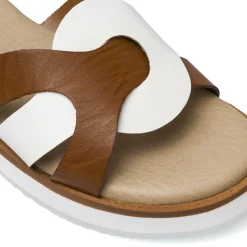 Ciabatte comfort con zeppa da Donna bicolore bianco e marrone P Soft