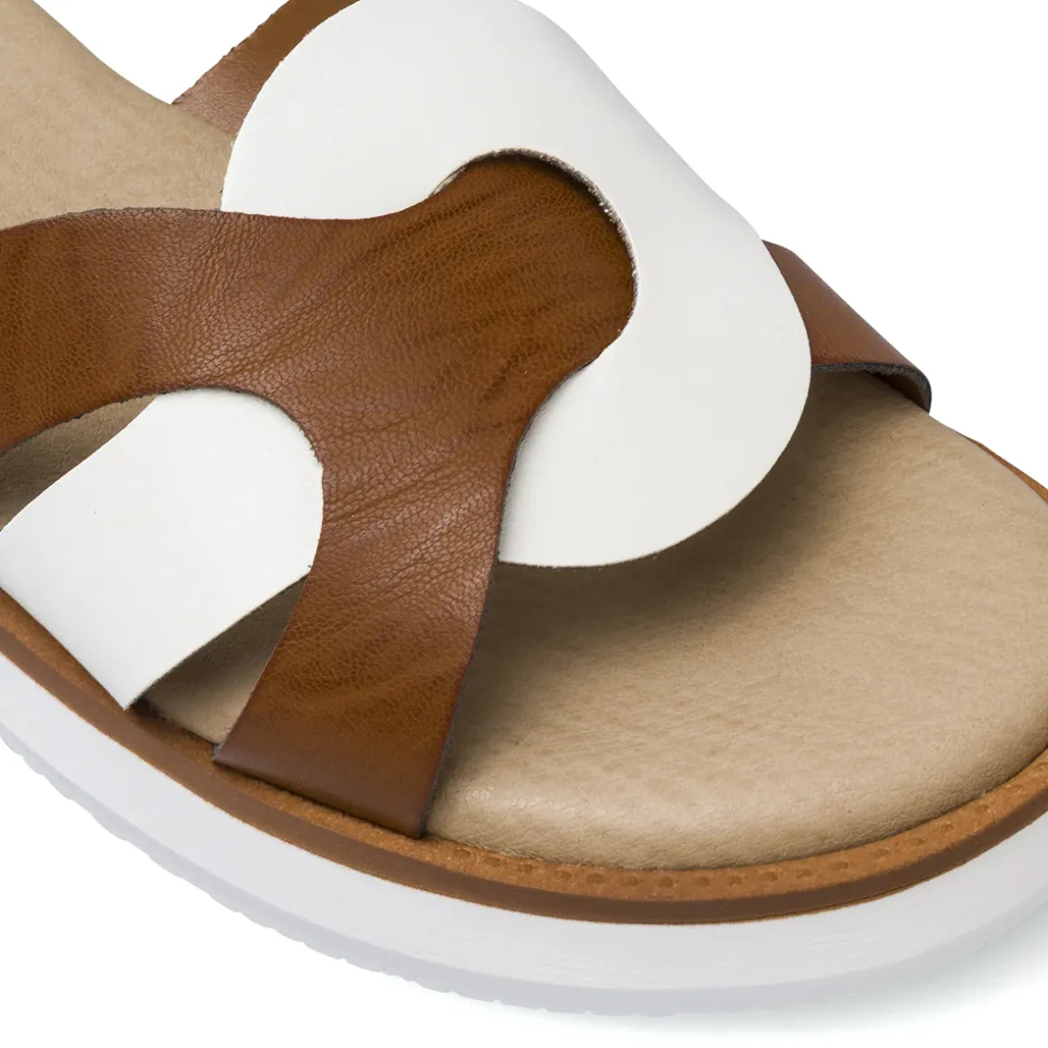 Ciabatte comfort con zeppa da Donna bicolore bianco e marrone P Soft