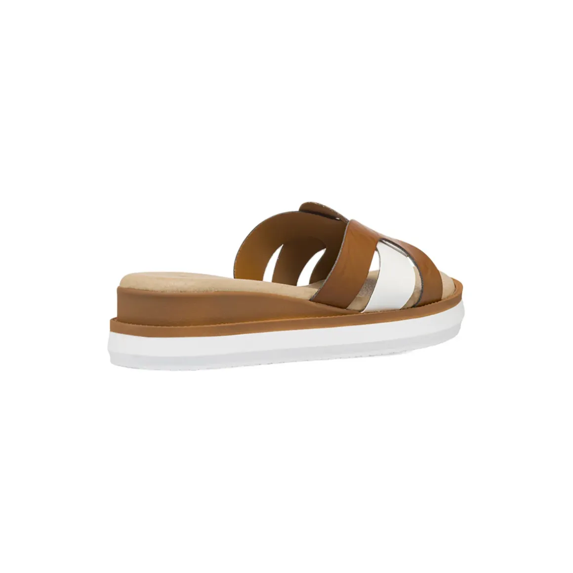 Ciabatte comfort con zeppa da Donna bicolore bianco e marrone P Soft