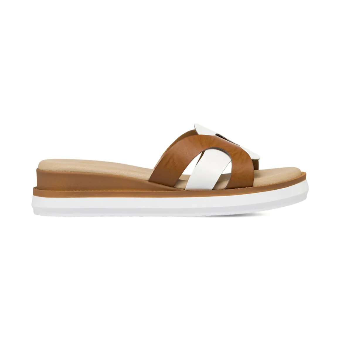 Ciabatte comfort con zeppa da Donna bicolore bianco e marrone P Soft