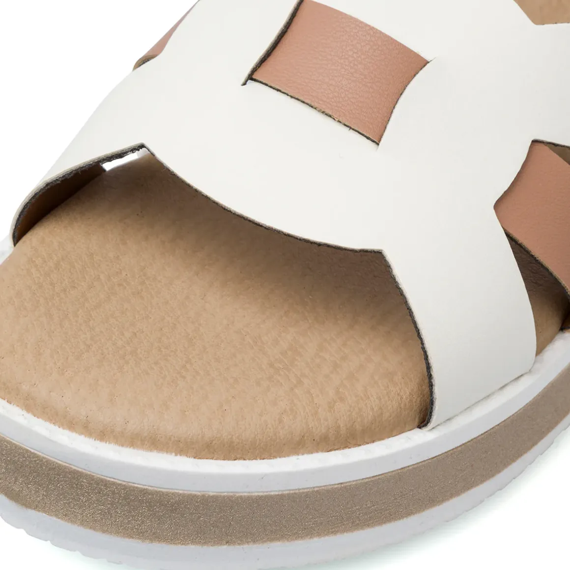 Ciabatte Comfort da Donna Bianche con inserto in contrasto beige P Soft