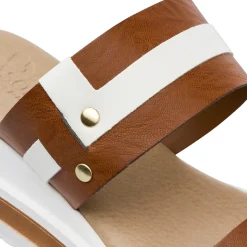 Ciabatte con zeppa comfort bicolore cuoio e bianco da Donna P Soft