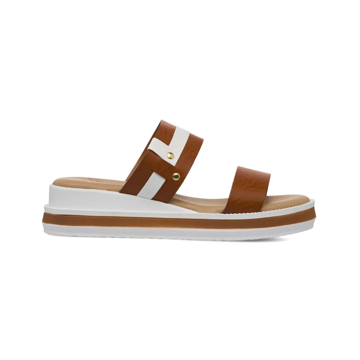 Ciabatte con zeppa comfort bicolore cuoio e bianco da Donna P Soft