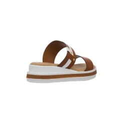 Ciabatte con zeppa comfort bicolore cuoio e bianco da Donna P Soft