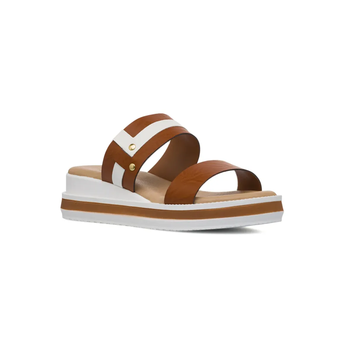 Ciabatte con zeppa comfort bicolore cuoio e bianco da Donna P Soft