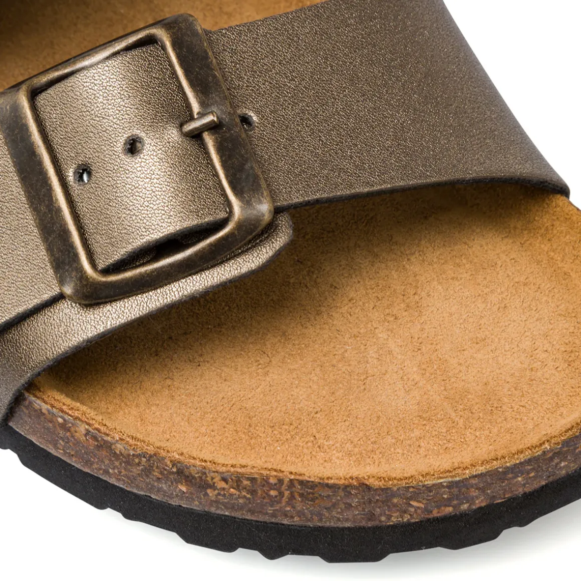 Ciabatte da donna bronzo con sottopiede in pelle e doppia fibbia Italia Trend Sabina