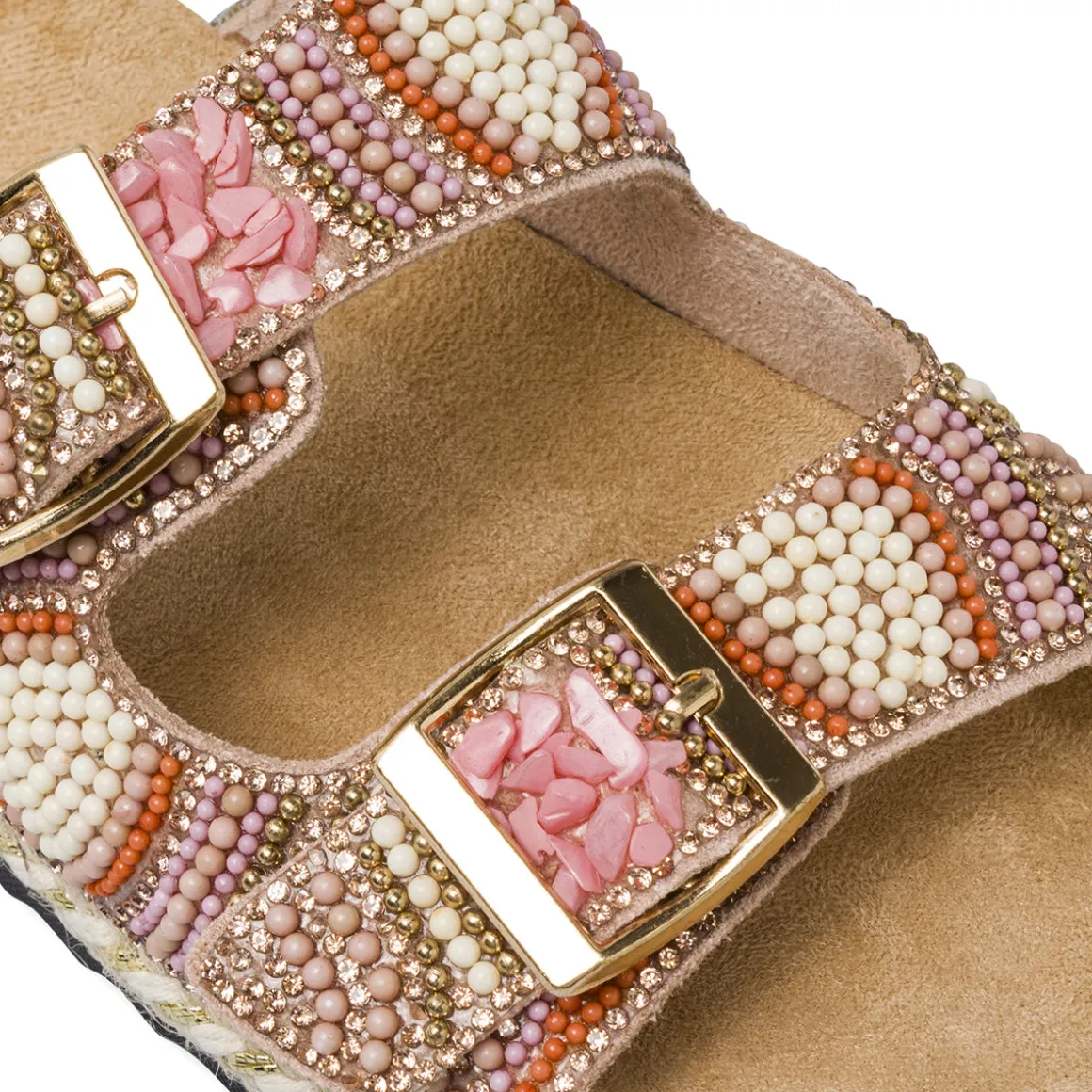 Ciabatte da Donna con doppia fascia Rosa con perline Lora Ferres