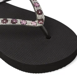 Ciabatte infradito alte nere da Donna con strass e fiori Griff
