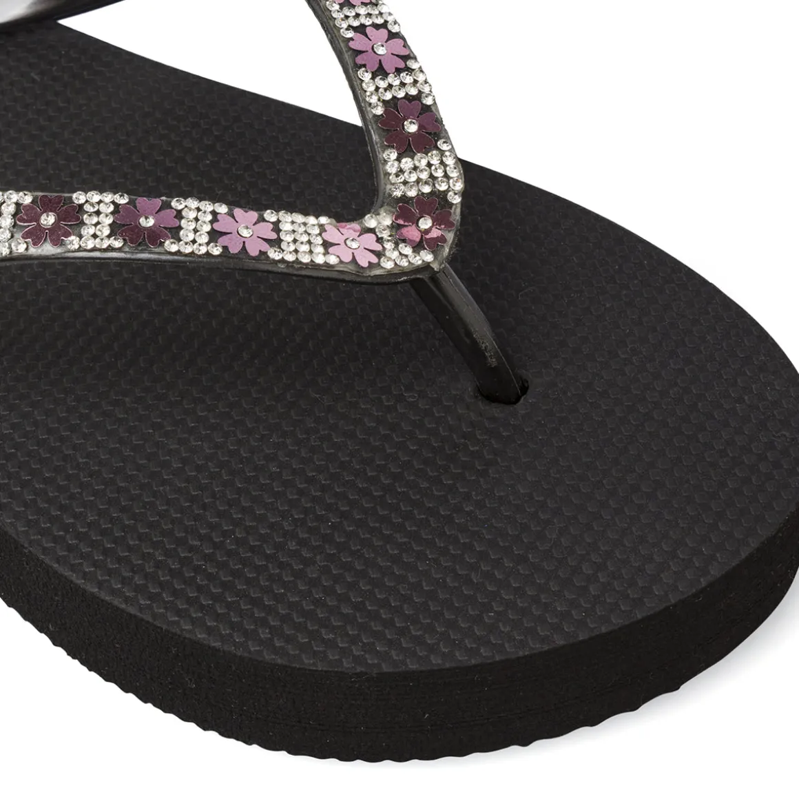 Ciabatte infradito alte nere da Donna con strass e fiori Griff